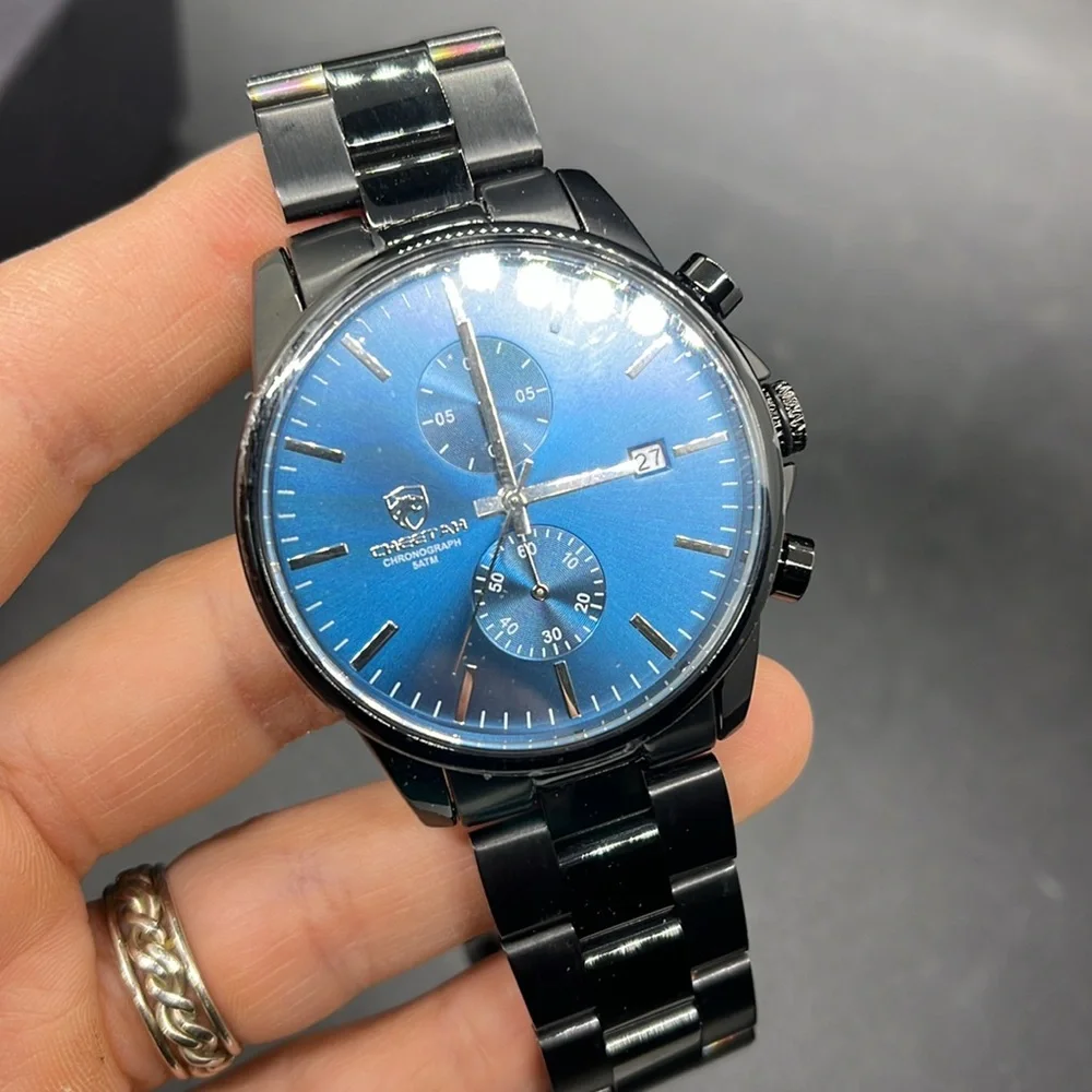 Cheetah Men's Black Stainless Steel Watch with Blue Dial Needs Battery